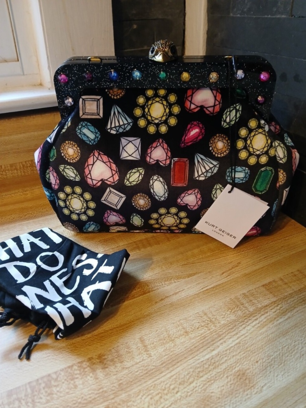 Kurt Geiger London Velvet Heart Jeweled Frame Novelty Clutch Purse Bag